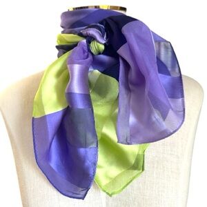 Adrienne Vittadini Silk Scarf Multi-Color Square 34” Purples Green